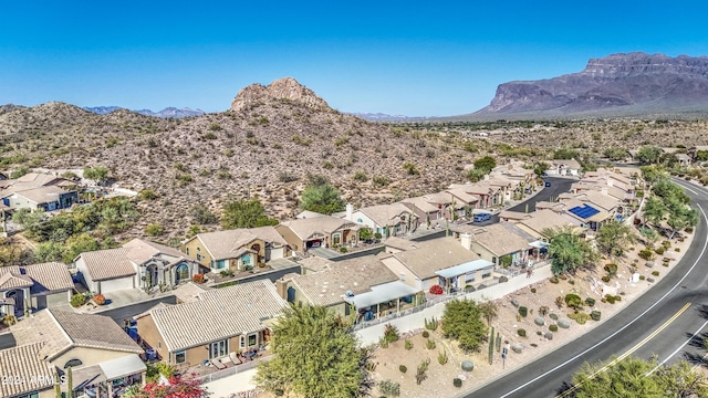 drone / aerial view featuring a mountain view