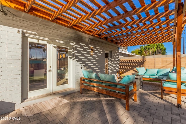 8301 E Crestwood Way, Scottsdale, AZ 85250 - view of patio / terrace with outdoor lounge area and a pergola