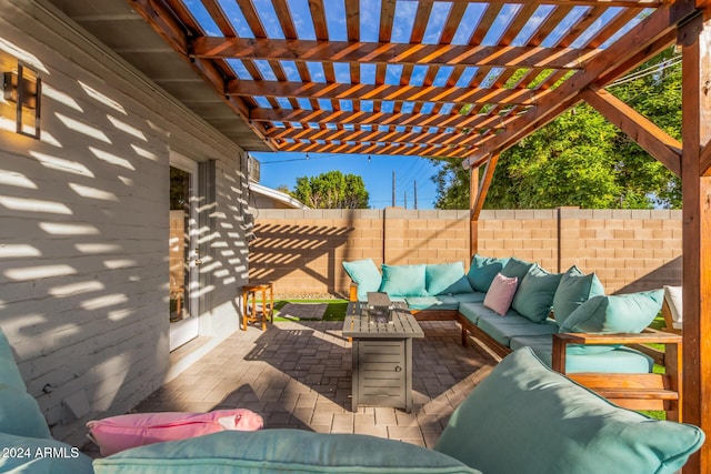 8301 E Crestwood Way, Scottsdale, AZ 85250 - view of patio / terrace featuring an outdoor living space and a pergola