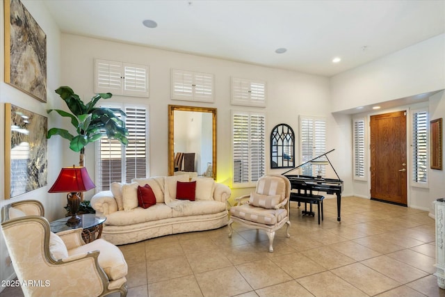 living room featuring light tile patterned floors