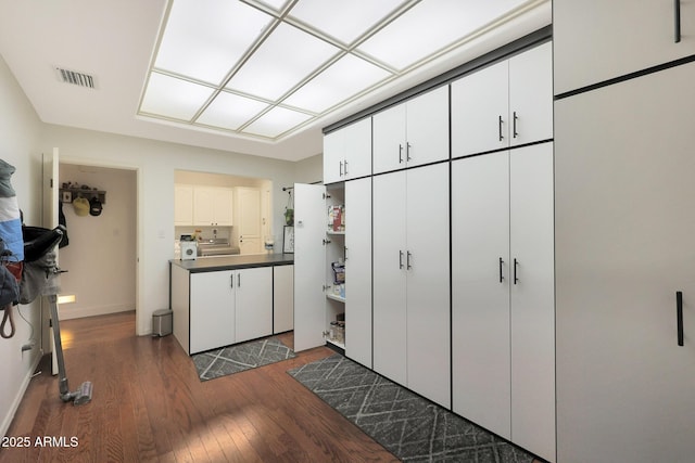 kitchen featuring dark hardwood / wood-style floors and white cabinets