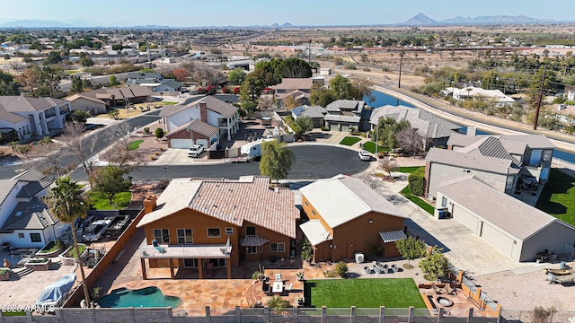 drone / aerial view featuring a mountain view