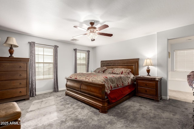 bedroom with carpet flooring and ceiling fan