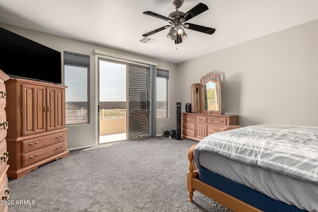 17005 S Coleman St, Phoenix, AZ 85045 - bedroom with carpet flooring, access to exterior, visible vents, and ceiling fan