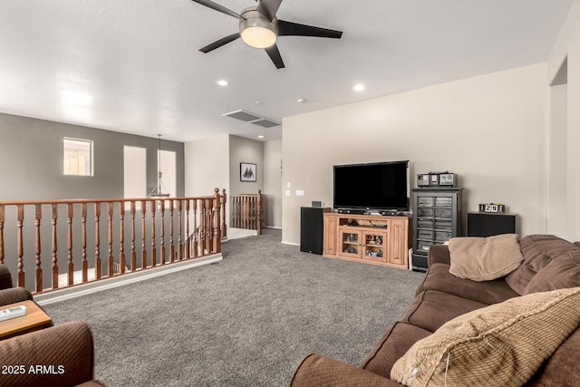17005 S Coleman St, Phoenix, AZ 85045 - carpeted living area featuring visible vents, recessed lighting, and a ceiling fan