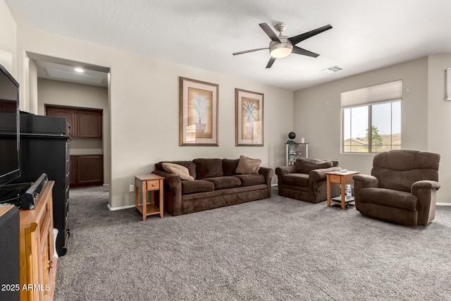 17005 S Coleman St, Phoenix, AZ 85045 - living area featuring a ceiling fan, carpet, baseboards, and visible vents