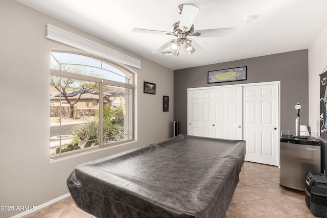 17005 S Coleman St, Phoenix, AZ 85045 - rec room with light tile patterned flooring, baseboards, pool table, and ceiling fan