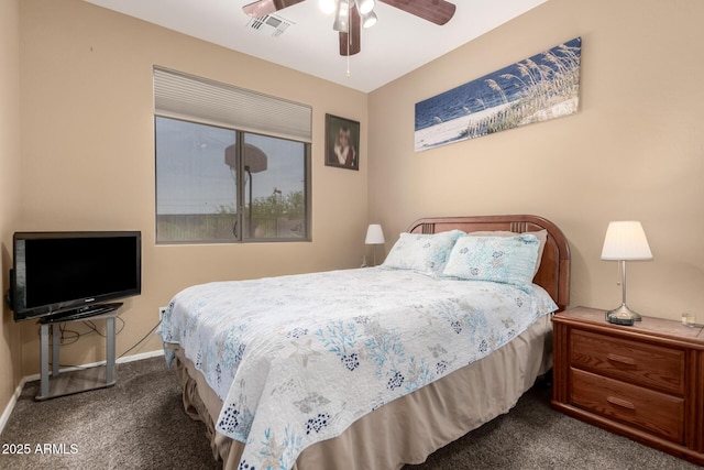 17005 S Coleman St, Phoenix, AZ 85045 - bedroom with a ceiling fan, baseboards, dark colored carpet, and visible vents