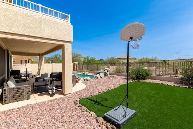 17005 S Coleman St, Phoenix, AZ 85045 - view of yard with a fenced backyard, a patio area, and a fenced in pool