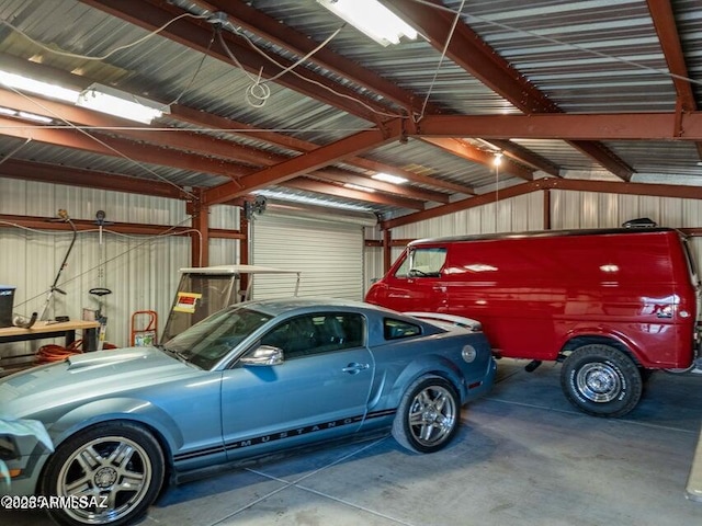 garage with metal wall