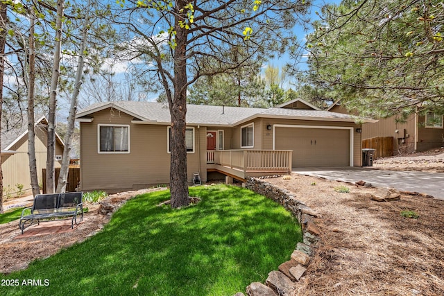 69 E Mohawk Dr, Flagstaff, AZ 86005 - ranch-style home with driveway, a garage, and roof with shingles