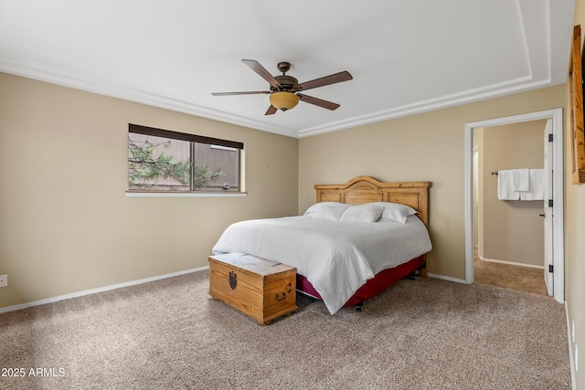 69 E Mohawk Dr, Flagstaff, AZ 86005 - bedroom with carpet flooring, baseboards, a ceiling fan, and ornamental molding