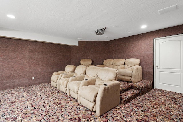 6467 E Sierra Vista Dr, Paradise Valley, AZ 85253 - home theater with recessed lighting, carpet flooring, and a textured ceiling