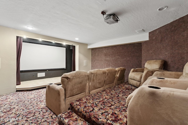6467 E Sierra Vista Dr, Paradise Valley, AZ 85253 - cinema with visible vents, carpet flooring, and a textured ceiling