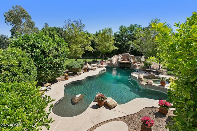 6467 E Sierra Vista Dr, Paradise Valley, AZ 85253 - pool with a water slide and a patio area