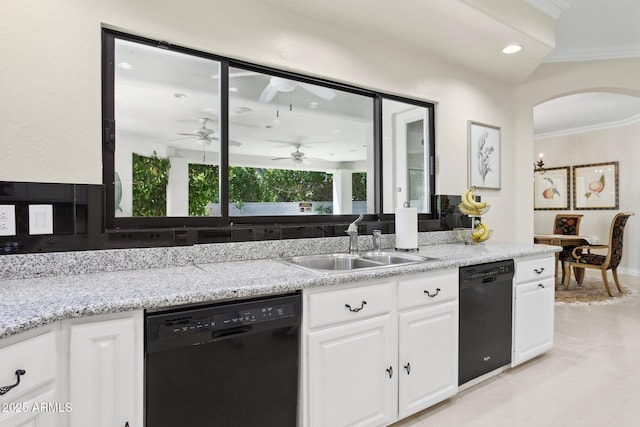 6467 E Sierra Vista Dr, Paradise Valley, AZ 85253 - kitchen featuring a sink, arched walkways, ornamental molding, and dishwasher