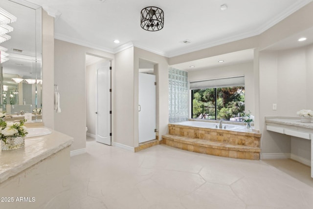 6467 E Sierra Vista Dr, Paradise Valley, AZ 85253 - bathroom with crown molding, toilet, baseboards, and a garden tub