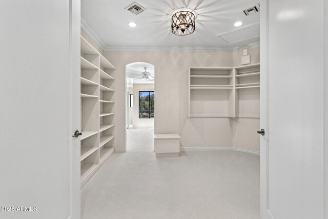 6467 E Sierra Vista Dr, Paradise Valley, AZ 85253 - walk in closet featuring a ceiling fan and visible vents
