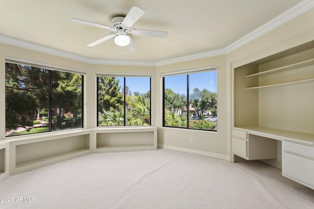 6467 E Sierra Vista Dr, Paradise Valley, AZ 85253 - unfurnished bedroom featuring carpet floors, ornamental molding, baseboards, and ceiling fan