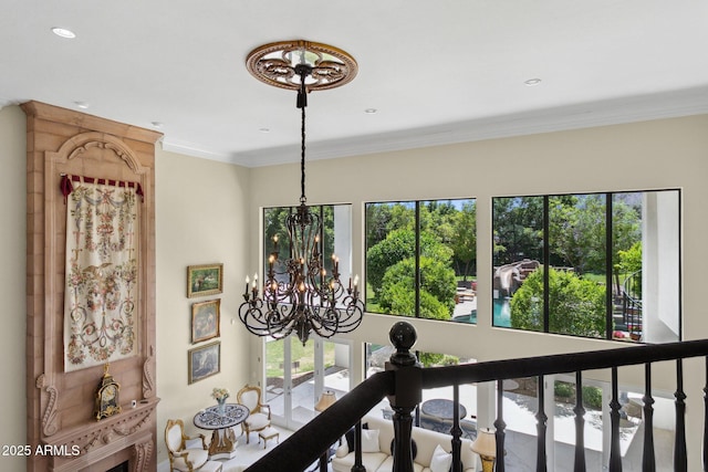 6467 E Sierra Vista Dr, Paradise Valley, AZ 85253 - room details with recessed lighting, a notable chandelier, and ornamental molding