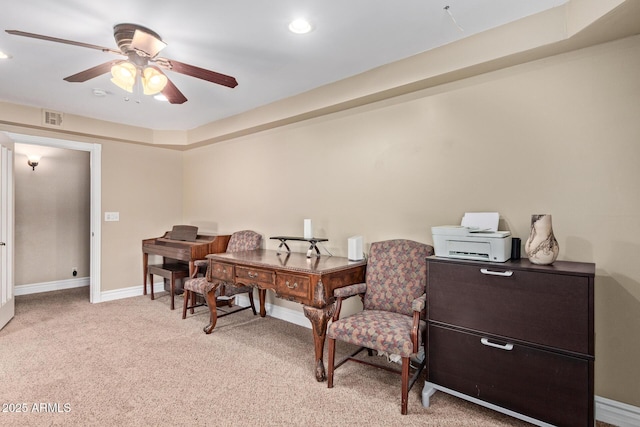 3203 E Ellis St, Mesa, AZ 85213 - office area with light carpet, a ceiling fan, baseboards, recessed lighting, and visible vents