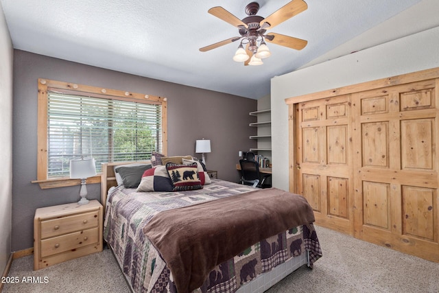 3203 E Ellis St, Mesa, AZ 85213 - bedroom with a ceiling fan, vaulted ceiling, and light carpet