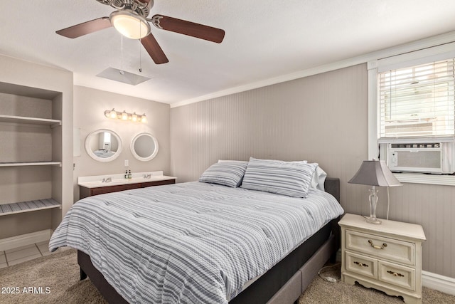3203 E Ellis St, Mesa, AZ 85213 - tiled bedroom with baseboards, a ceiling fan, and cooling unit