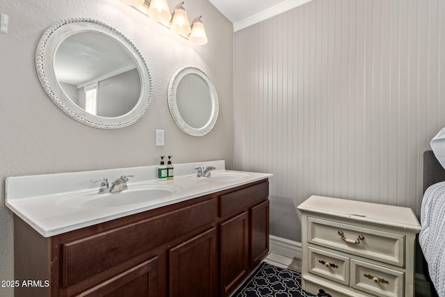 3203 E Ellis St, Mesa, AZ 85213 - bathroom featuring a sink, crown molding, and double vanity