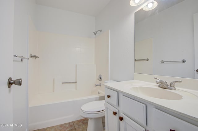 full bathroom featuring tile patterned flooring, vanity, shower / bathtub combination, and toilet