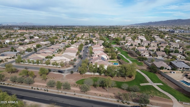 aerial view featuring a residential view and a mountain view