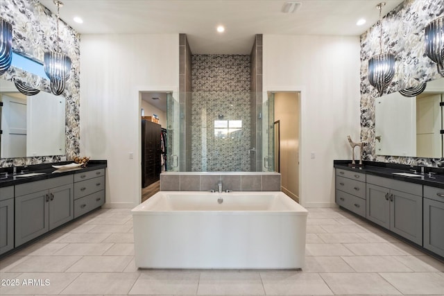 26690 N 119th St, Scottsdale, AZ 85262 - full bathroom featuring a stall shower, tile patterned floors, and two vanities