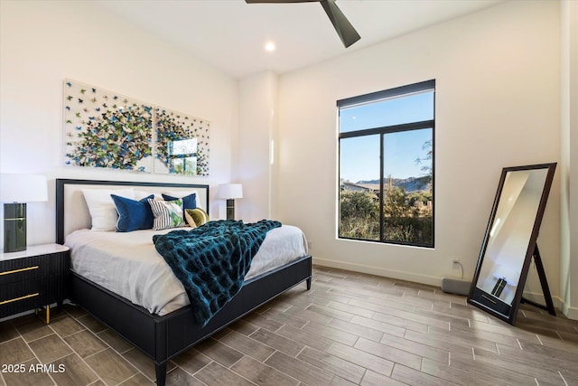 26690 N 119th St, Scottsdale, AZ 85262 - bedroom with baseboards, wood tiled floor, recessed lighting, and a ceiling fan