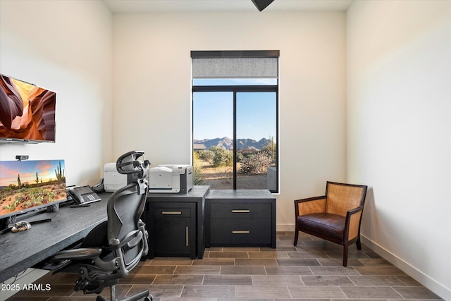 26690 N 119th St, Scottsdale, AZ 85262 - office area featuring baseboards, a mountain view, and wood finish floors