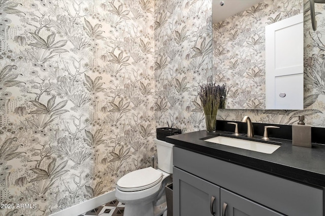 26690 N 119th St, Scottsdale, AZ 85262 - bathroom with wallpapered walls, toilet, and vanity