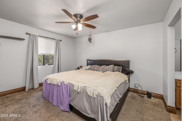 bedroom featuring carpet and ceiling fan