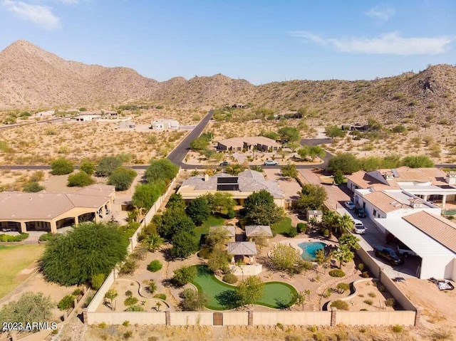 drone / aerial view featuring a mountain view