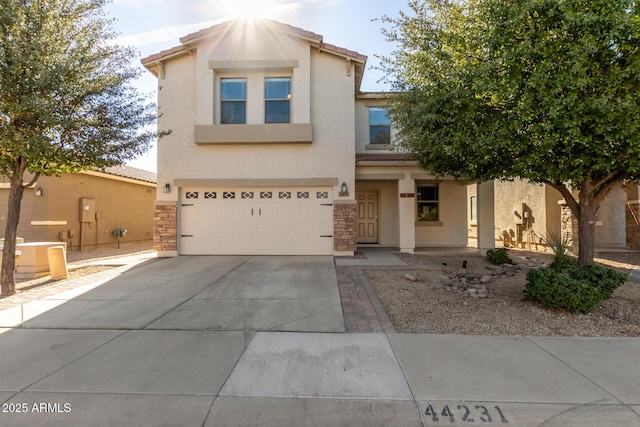 view of front of property with a garage