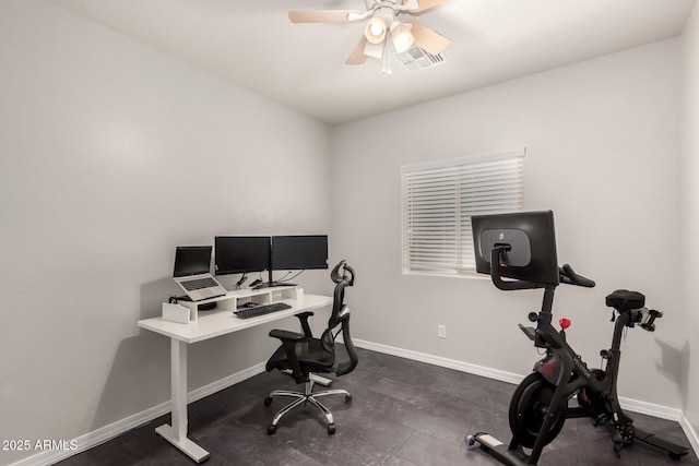 office space featuring ceiling fan