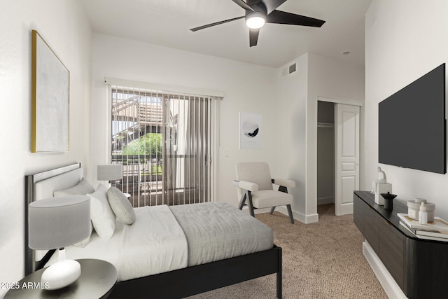 2019 E Campbell Ave Unit 110, Phoenix, AZ 85016 - bedroom with carpet floors, a closet, baseboards, and ceiling fan