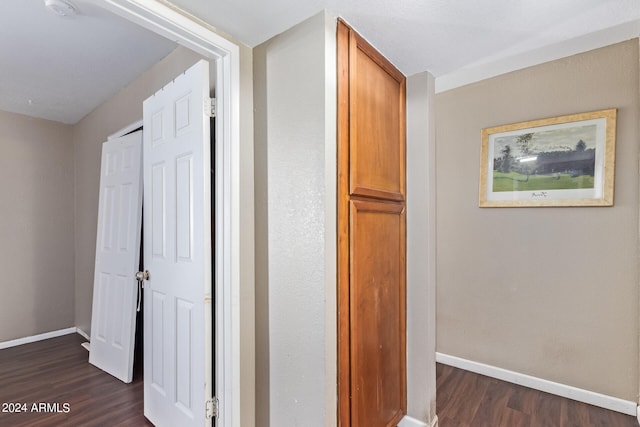 hallway featuring dark wood-type flooring