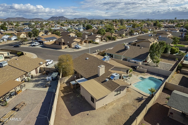 aerial view featuring a residential view and a mountain view