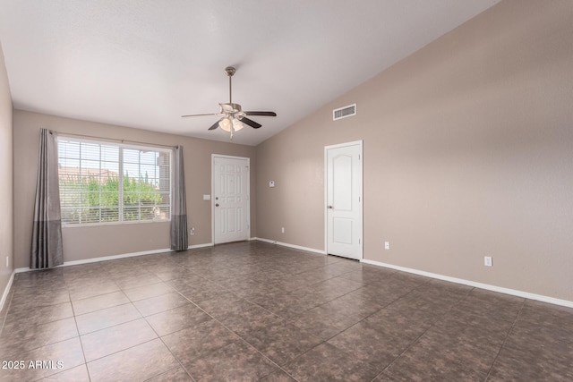 11352 E Dartmouth St, Mesa, AZ 85207 - tiled empty room featuring a ceiling fan and lofted ceiling