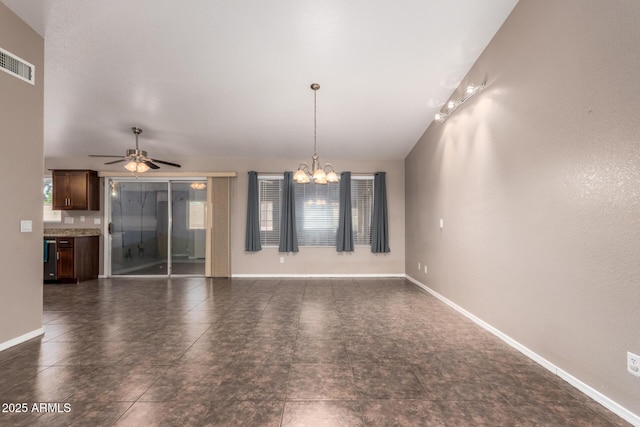 11352 E Dartmouth St, Mesa, AZ 85207 - unfurnished living room featuring a chandelier and ceiling fan