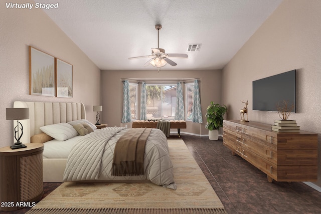 11352 E Dartmouth St, Mesa, AZ 85207 - tiled bedroom with lofted ceiling and a ceiling fan