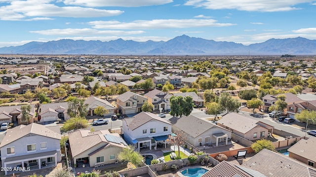 aerial view with a residential view and a mountain view