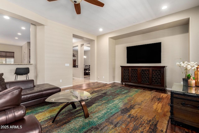 2554 E Honeysuckle Pl, Chandler, AZ 85286 - living area with ceiling fan, wood finished floors, and recessed lighting