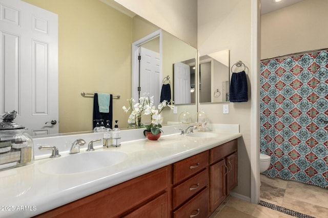 2554 E Honeysuckle Pl, Chandler, AZ 85286 - bathroom featuring double vanity and a shower with shower curtain