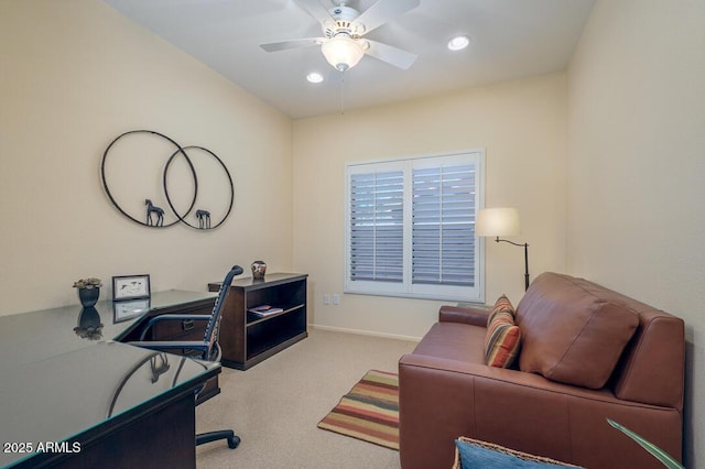 19607 N Flint Way, Surprise, AZ 85374 - office with a ceiling fan, carpet, recessed lighting, and baseboards