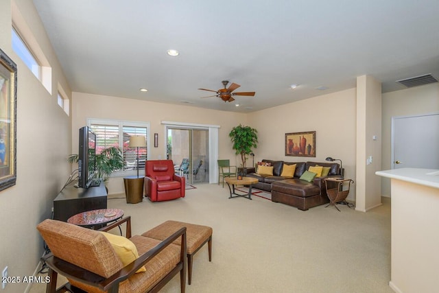19607 N Flint Way, Surprise, AZ 85374 - living area featuring ceiling fan, light carpet, and recessed lighting