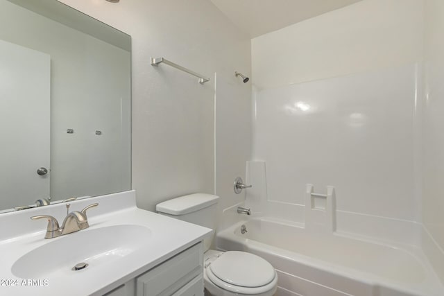 full bathroom featuring shower / washtub combination, vanity, and toilet